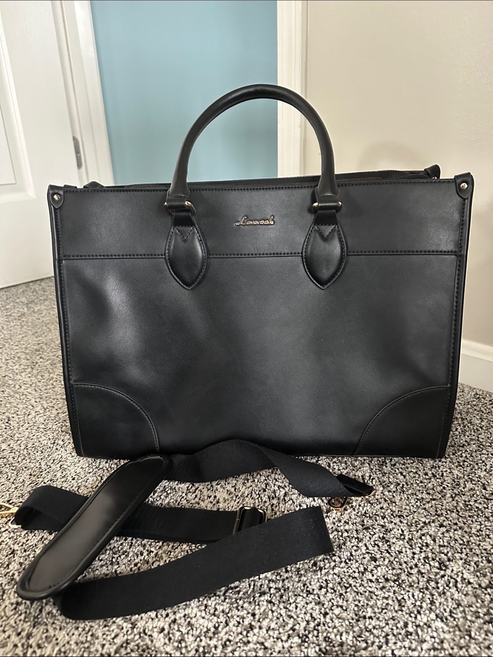 LOVEVOOK Laptop Tote Work Bag 15.6” Black PU Leather Like New
